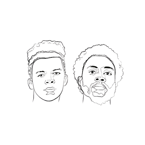 Black and white line art of two faces on a white background